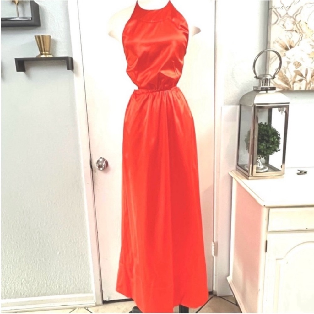 STAUD Georgia Halterneck Cotton-Blend
Poplin Orange Maxi Dress Size XS - Picture 2 of 14
